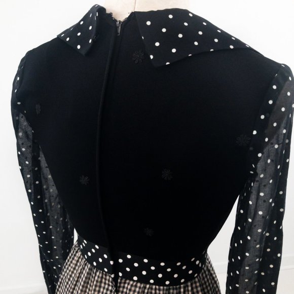 SOLD Vintage 70s S Prairie Check Print Maxi Dress Black - Picture 8 of 10